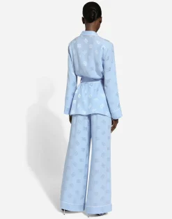 Silk satin jacquard pajama pants with all-over DG logo