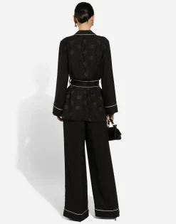 Silk satin jacquard pajama pants with all-over DG logo