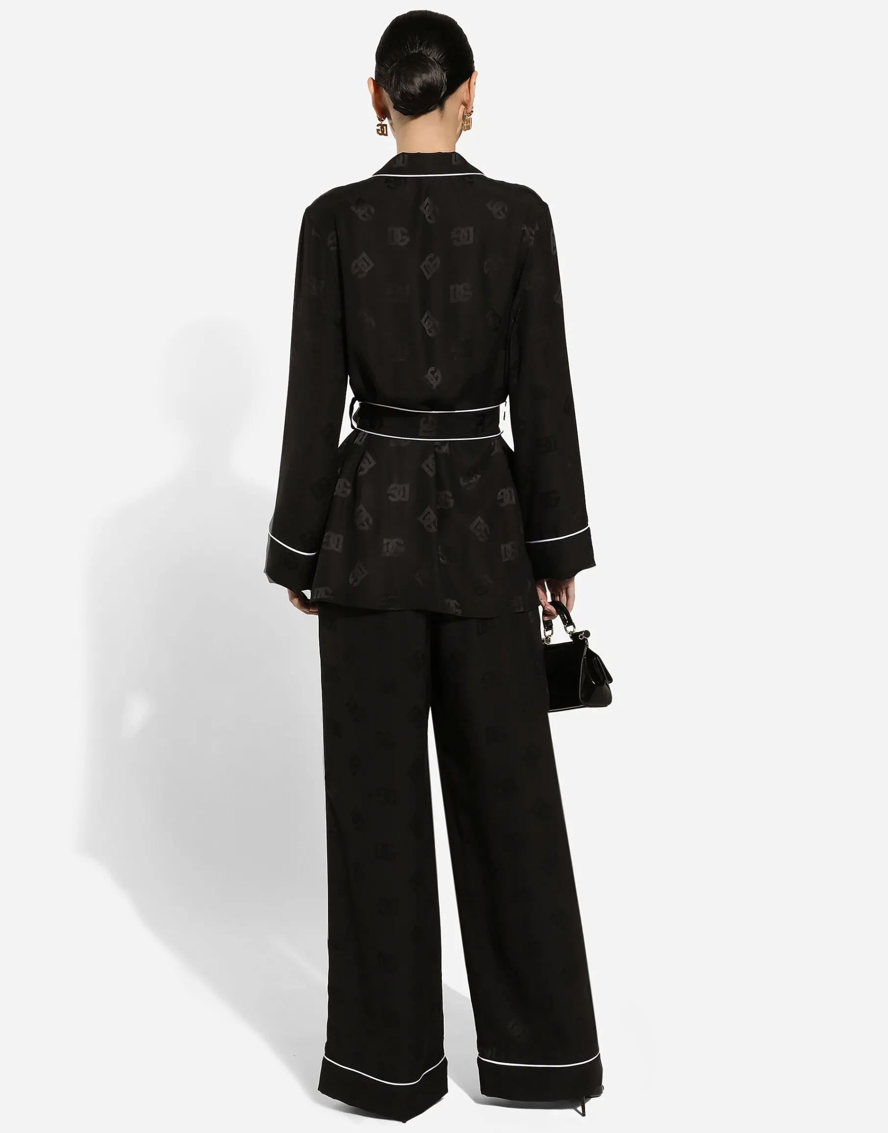 Silk satin jacquard pajama pants with all-over DG logo