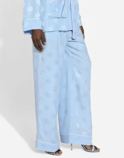 Silk satin jacquard pajama pants with all-over DG logo
