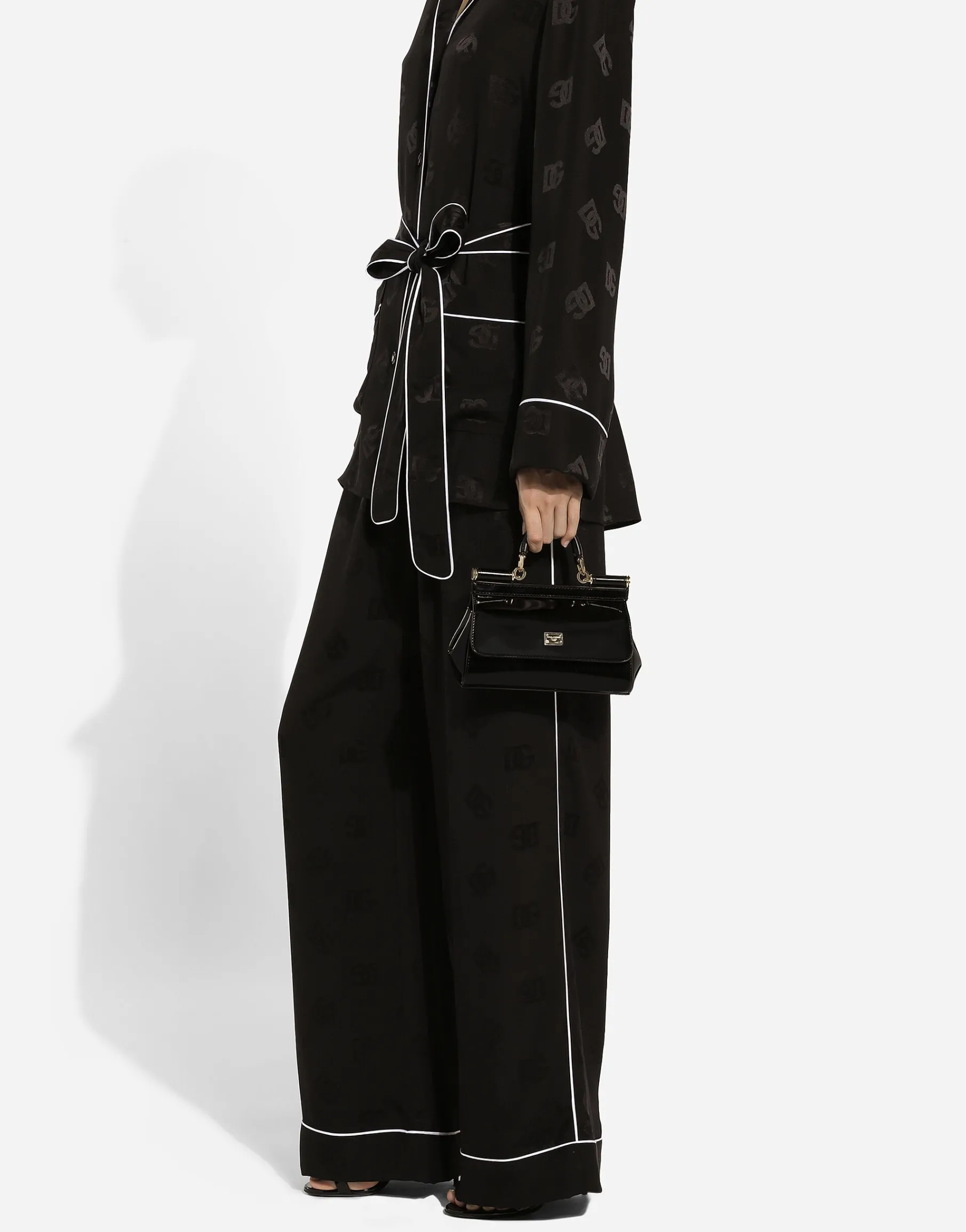 Silk satin jacquard pajama pants with all-over DG logo