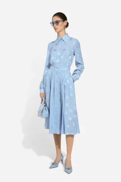 Silk satin jacquard shirt dress with DG logo