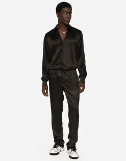 Silk satin jogging pants with metal DG logo