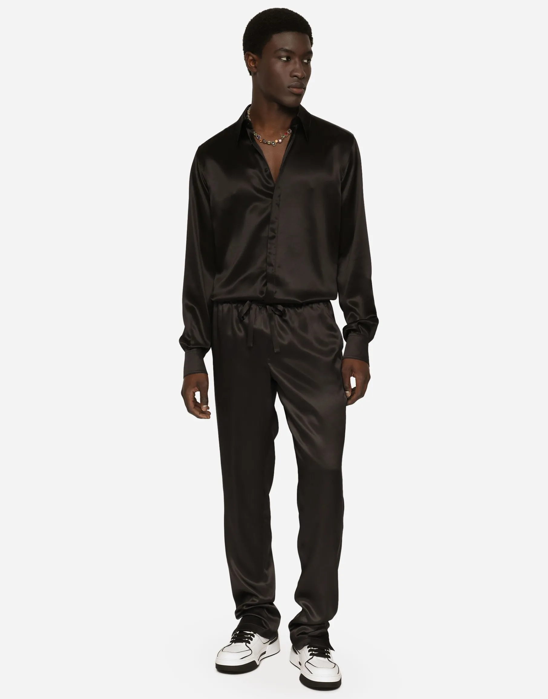 Silk satin jogging pants with metal DG logo