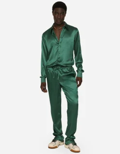 Silk satin jogging pants with metal DG logo