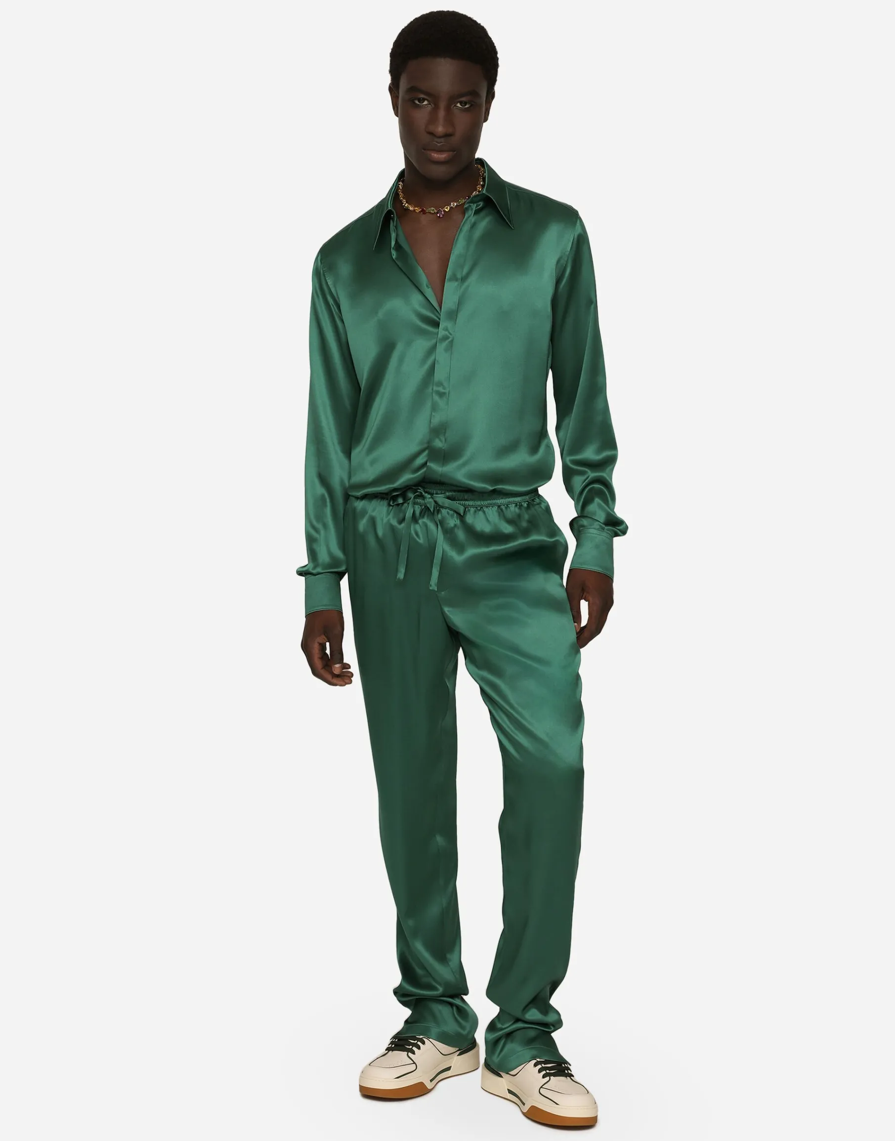 Silk satin jogging pants with metal DG logo