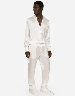 Silk satin jogging pants with metal DG logo