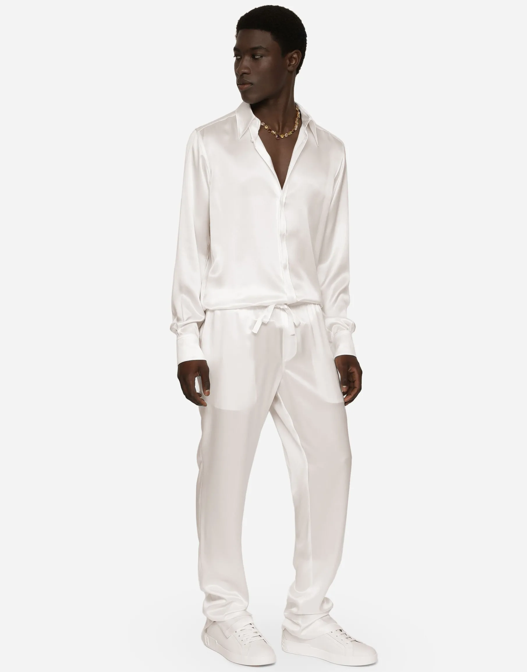 Silk satin jogging pants with metal DG logo