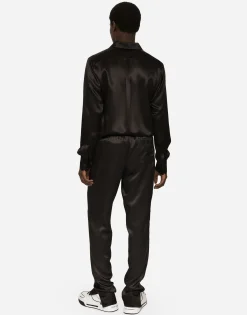 Silk satin jogging pants with metal DG logo