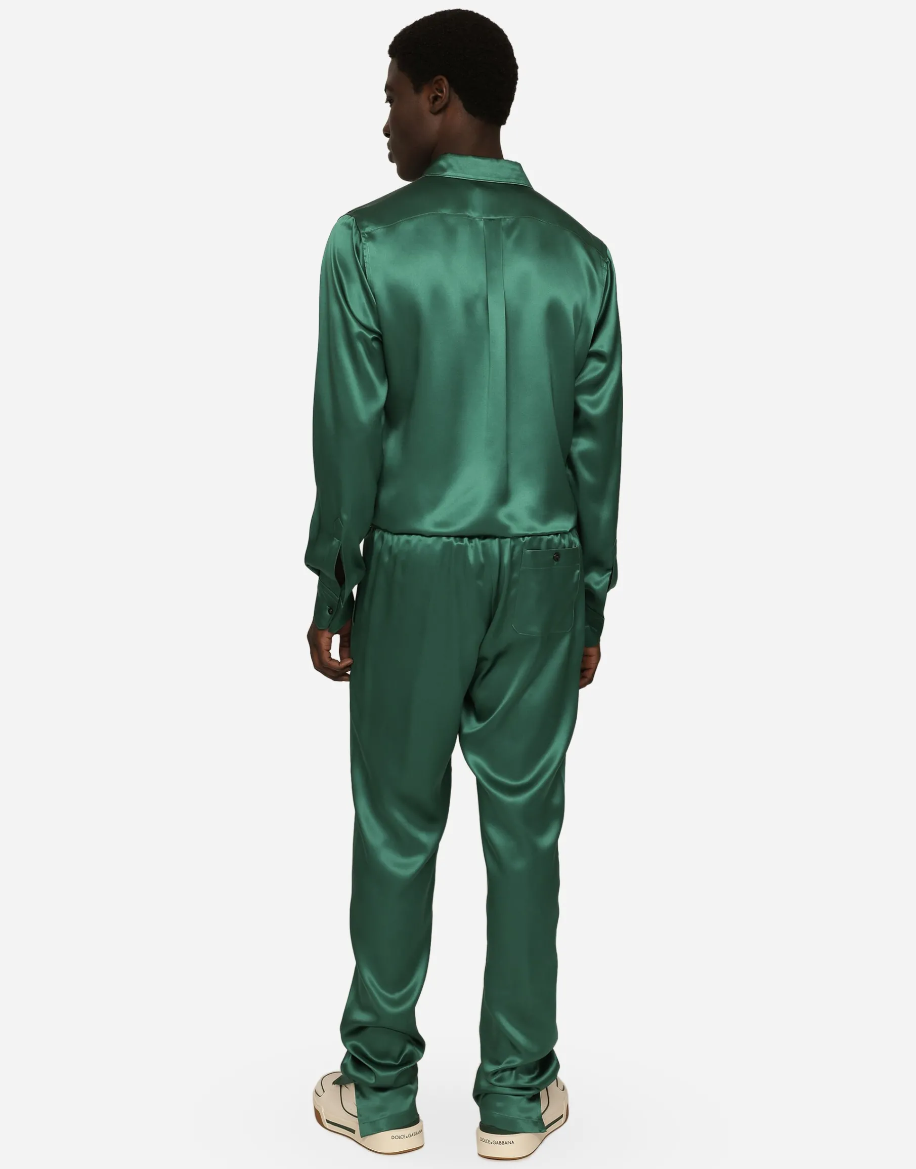 Silk satin jogging pants with metal DG logo