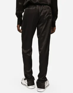 Silk satin jogging pants with metal DG logo