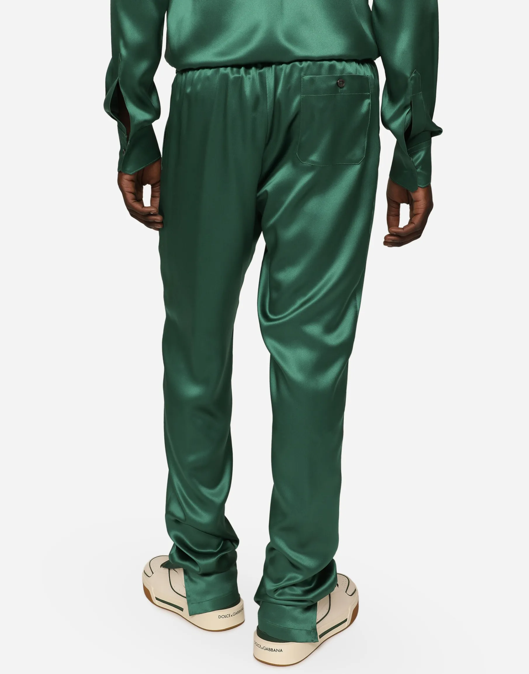 Silk satin jogging pants with metal DG logo