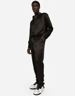 Silk satin jogging pants with metal DG logo
