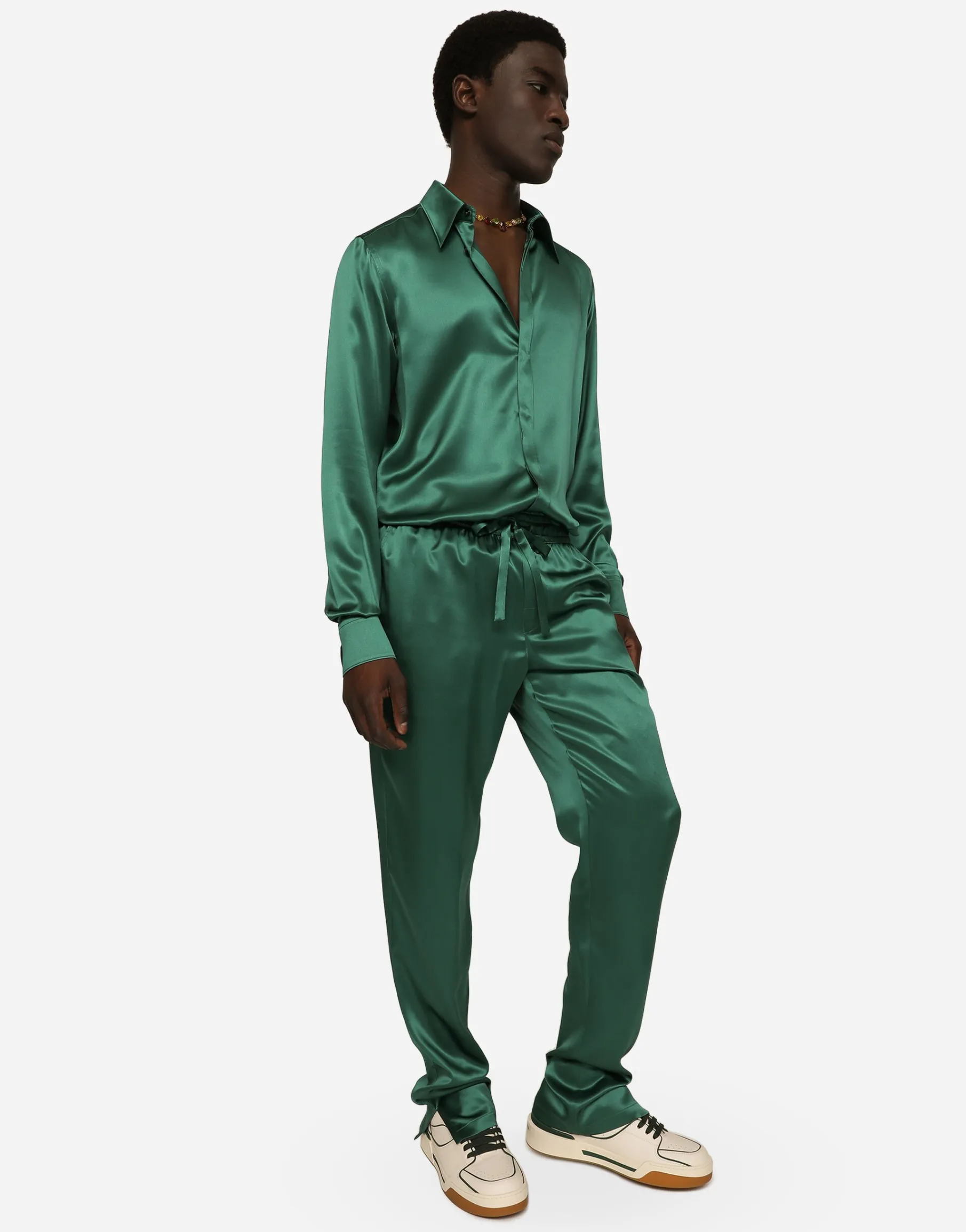 Silk satin jogging pants with metal DG logo