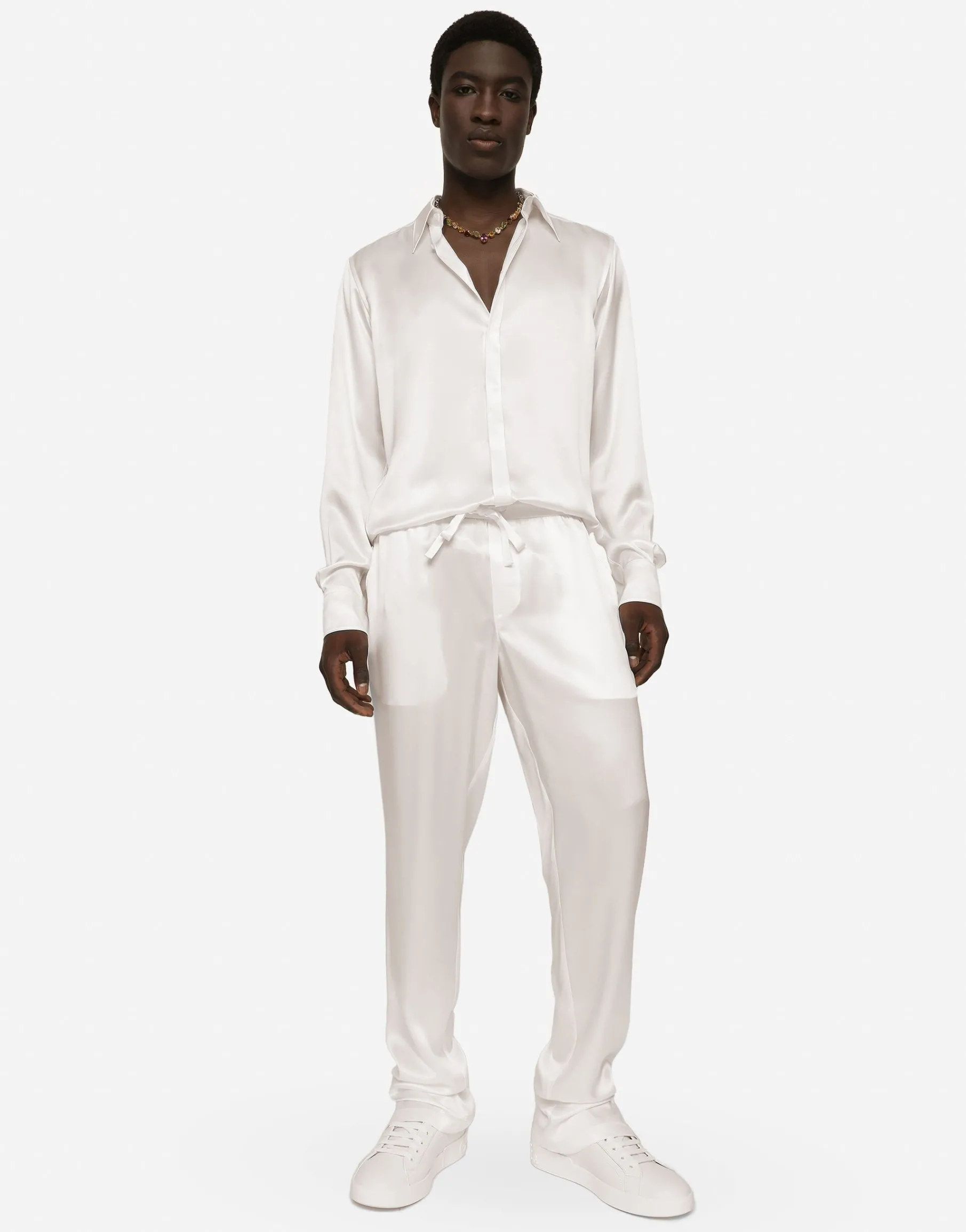 Silk satin jogging pants with metal DG logo