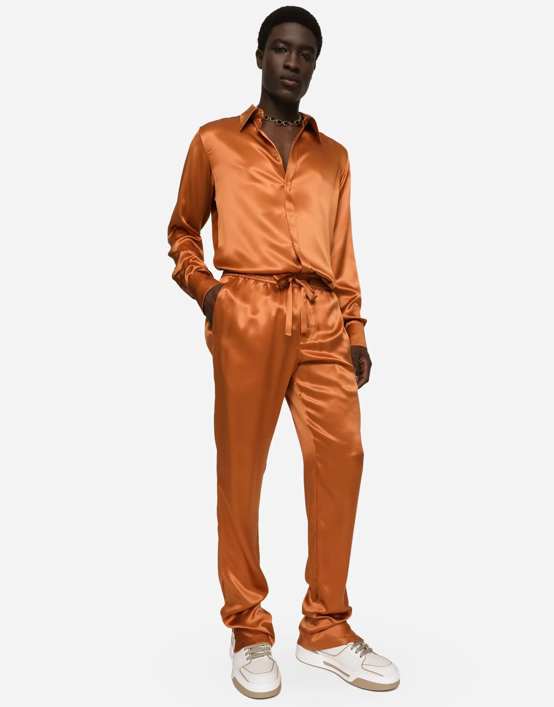 Silk satin jogging pants with metal DG logo