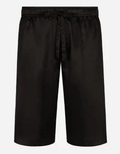 Silk satin jogging shorts with metal DG logo