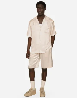 Silk satin jogging shorts with metal DG logo