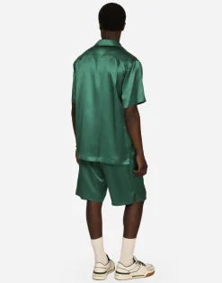 Silk satin jogging shorts with metal DG logo