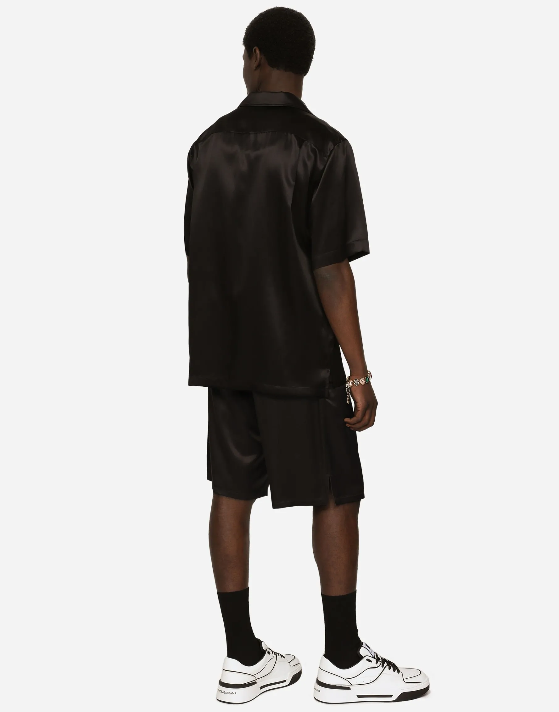 Silk satin jogging shorts with metal DG logo