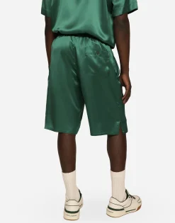 Silk satin jogging shorts with metal DG logo