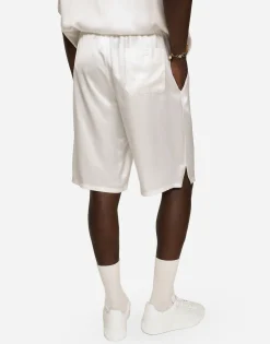 Silk satin jogging shorts with metal DG logo