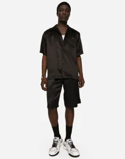 Silk satin jogging shorts with metal DG logo