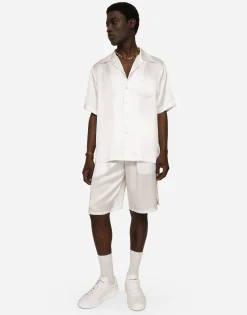 Silk satin jogging shorts with metal DG logo