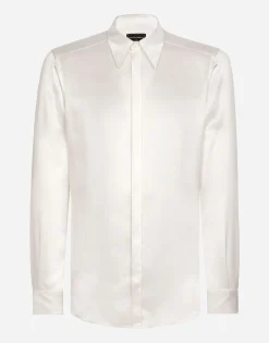 Silk satin Martini-fit shirt with metal DG logo