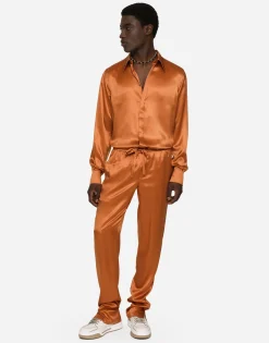 Silk satin Martini-fit shirt with metal DG logo