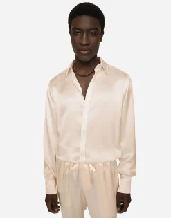 Silk satin Martini-fit shirt with metal DG logo