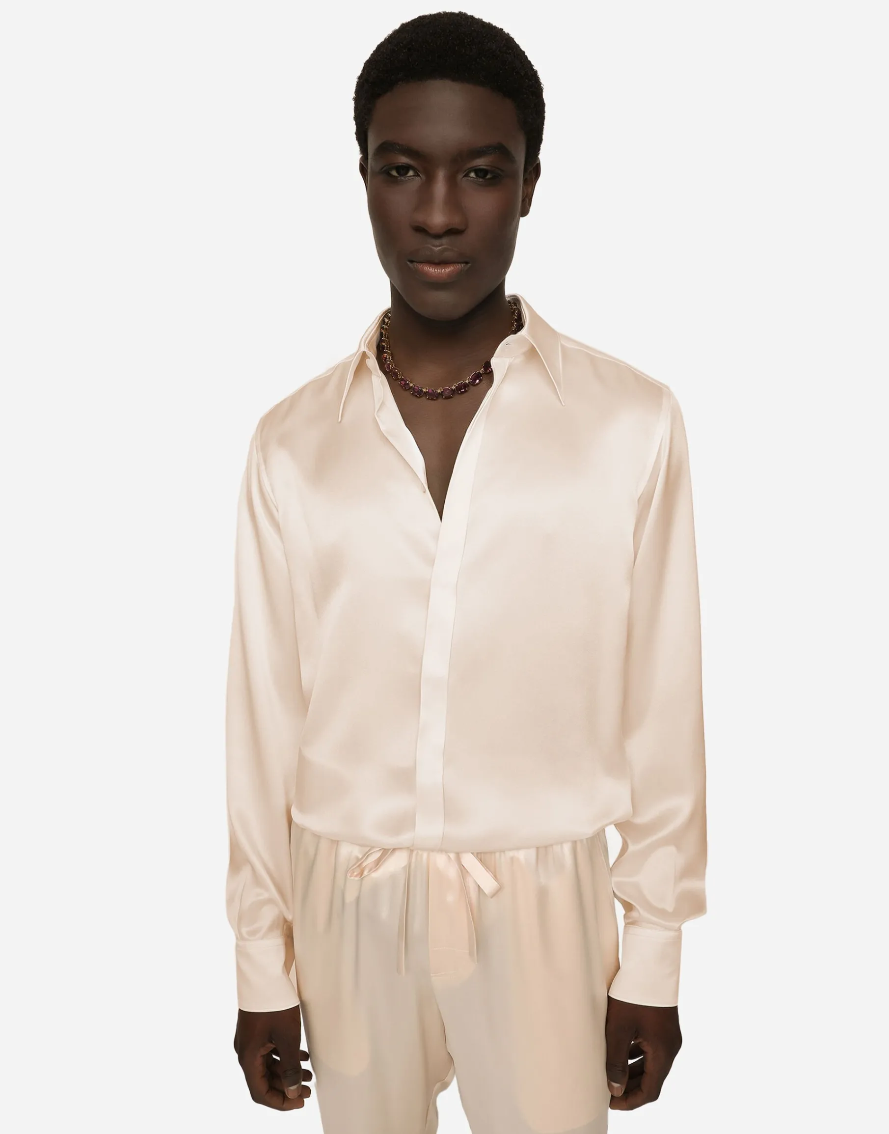 Silk satin Martini-fit shirt with metal DG logo