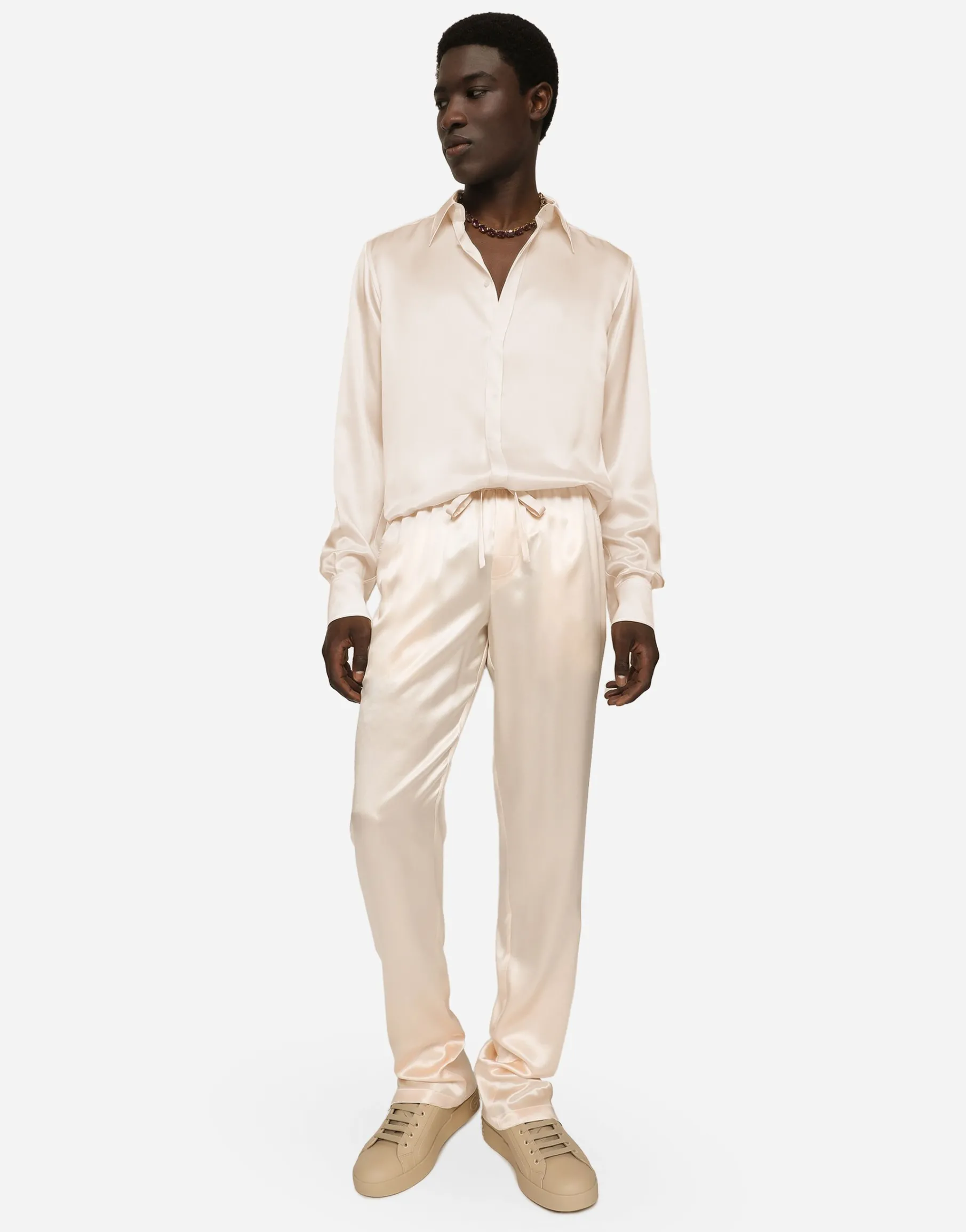 Silk satin Martini-fit shirt with metal DG logo