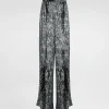 Silk satin pajama pants with fur print