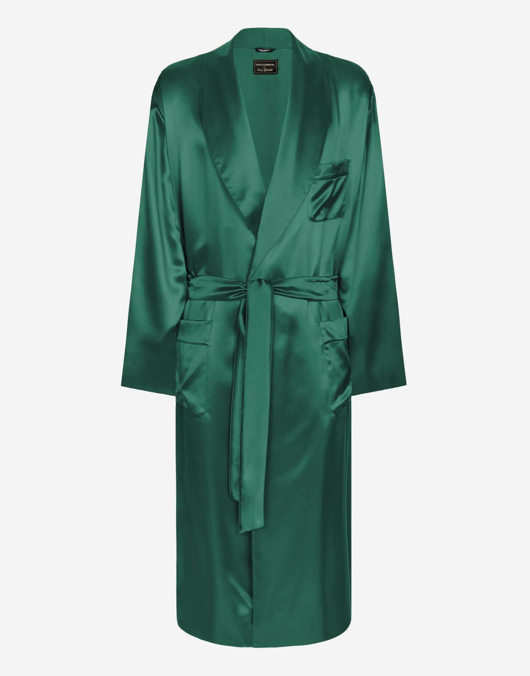Silk satin robe with metal DG logo