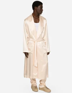Silk satin robe with metal DG logo