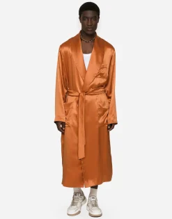 Silk satin robe with metal DG logo