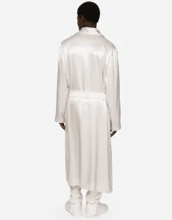 Silk satin robe with metal DG logo