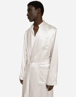 Silk satin robe with metal DG logo