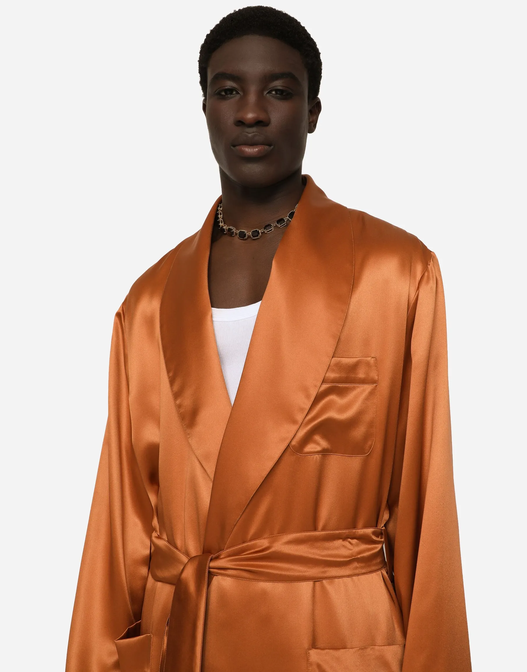 Silk satin robe with metal DG logo