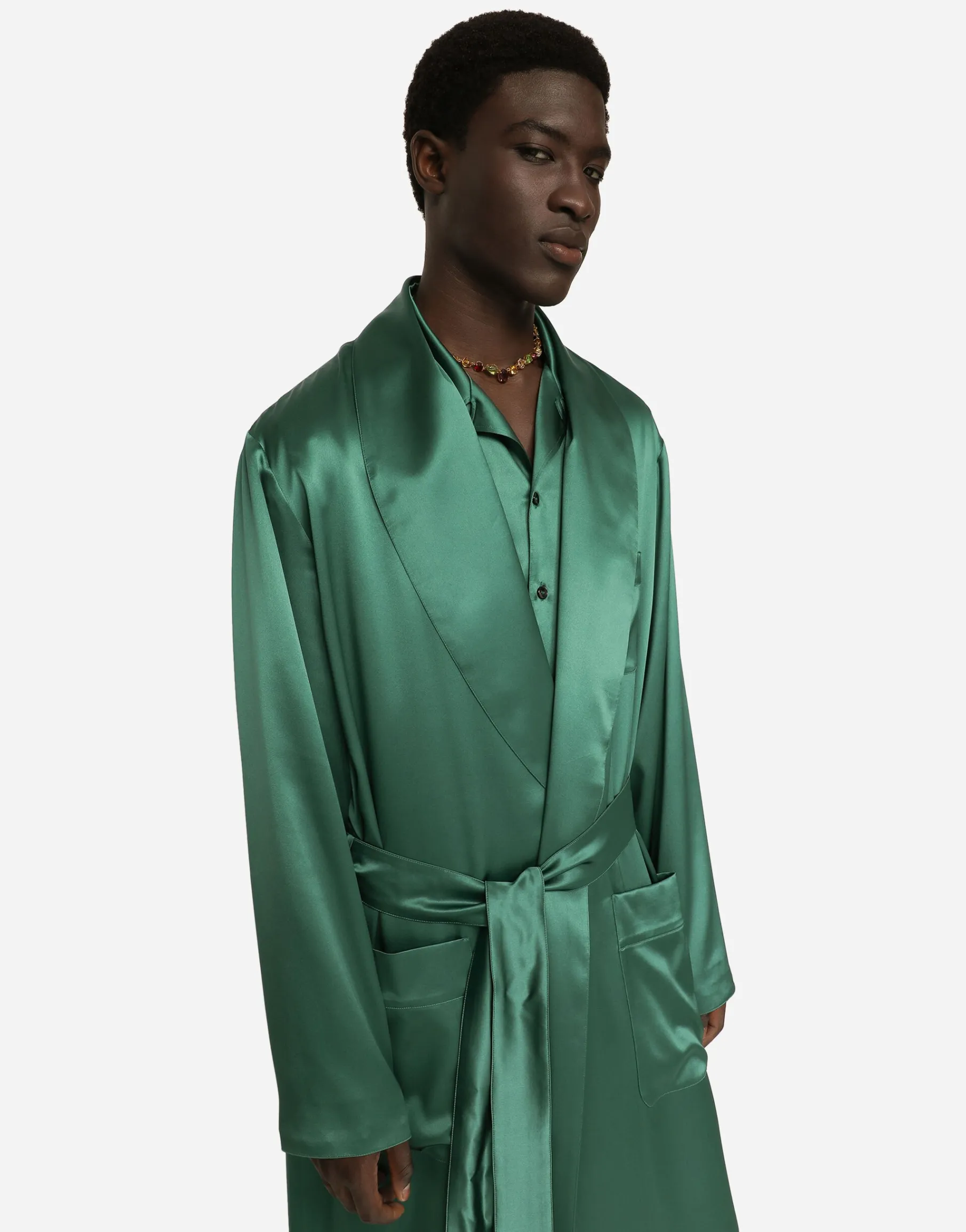 Silk satin robe with metal DG logo