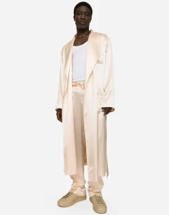 Silk satin robe with metal DG logo