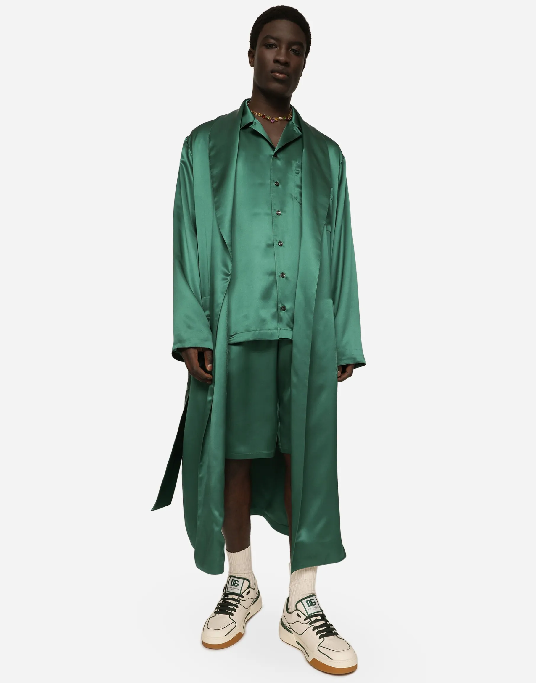 Silk satin robe with metal DG logo