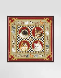Silk scarf with cat print