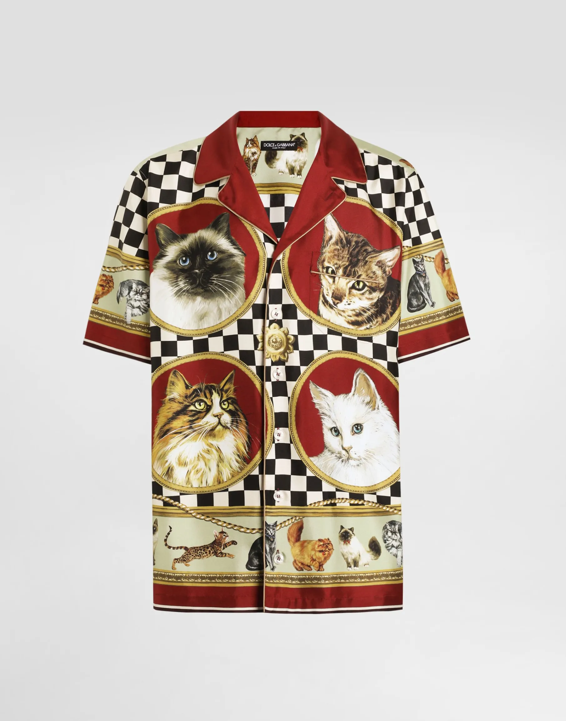 Silk shirt with cat print