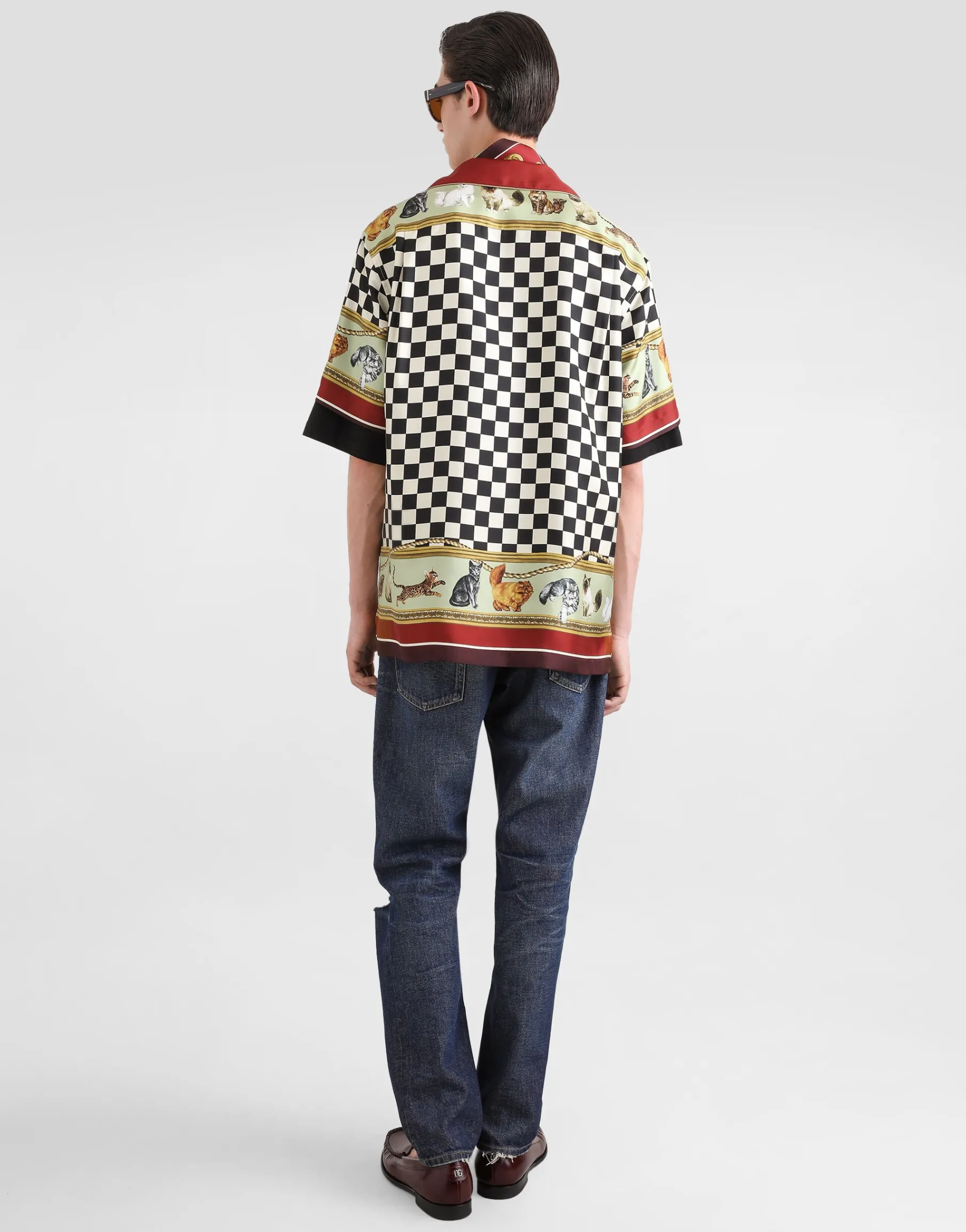 Silk shirt with cat print