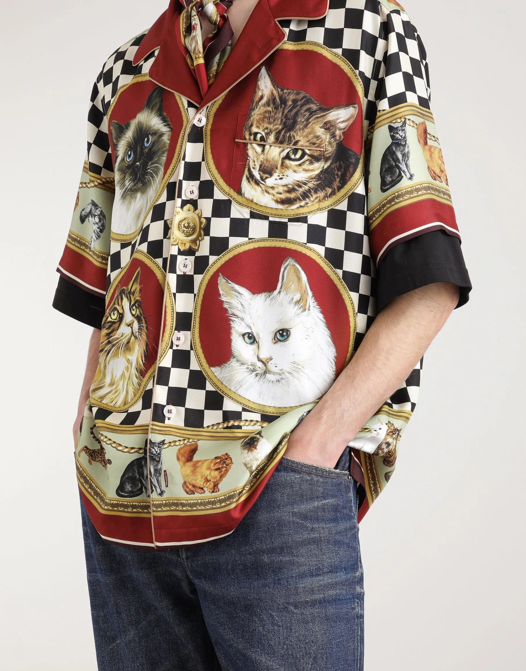 Silk shirt with cat print