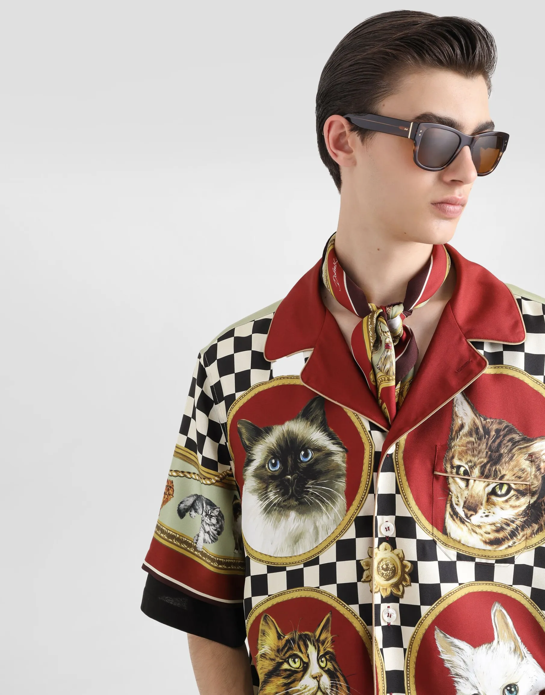 Silk shirt with cat print
