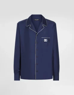 Silk shirt with DG logo-embroidered patch