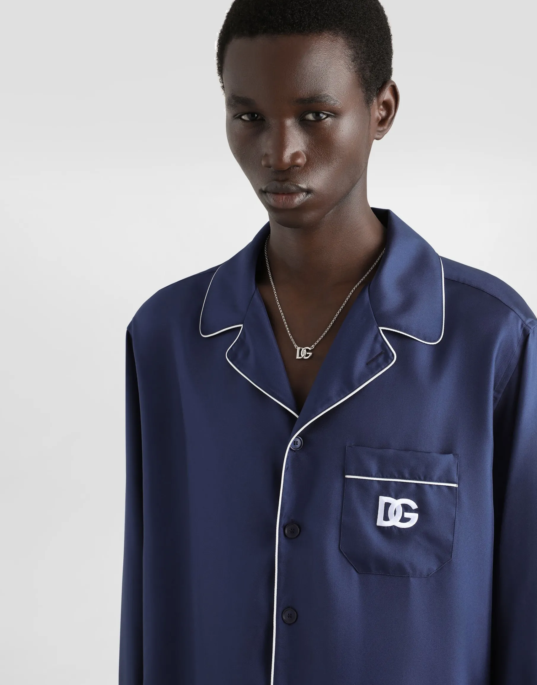 Silk shirt with DG logo-embroidered patch